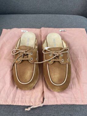 Miu Miu Mule Slides | Caramel Brown Suede, Size 38 (US 8)